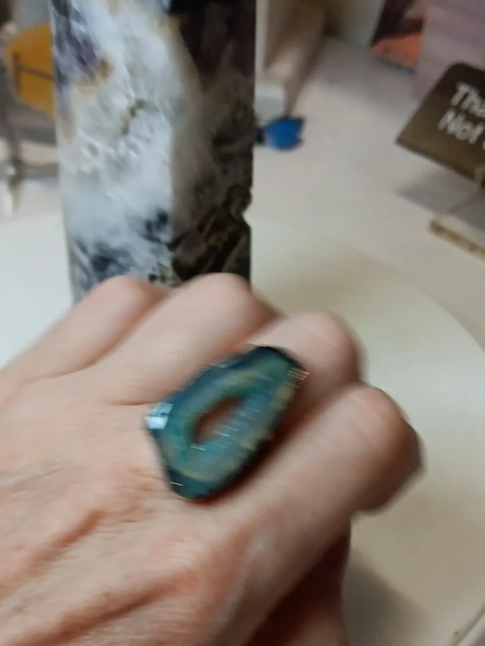 Teal Agate Slice Statement Ring - Women Jewelry
